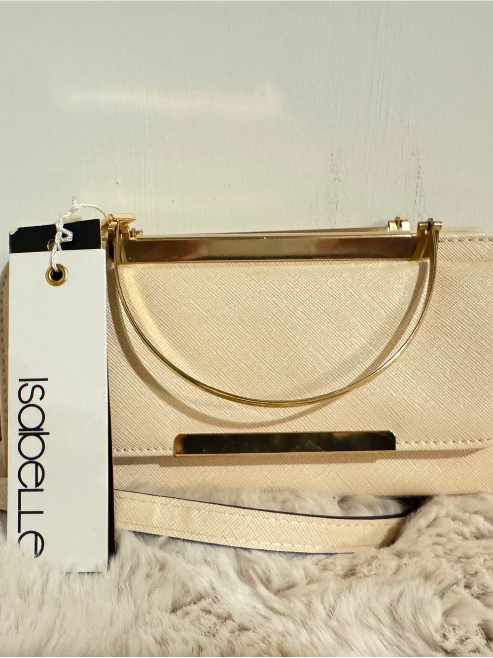 Vegan Isabelle Handbag in  Gold-Trim Cream Crossbody Bag
